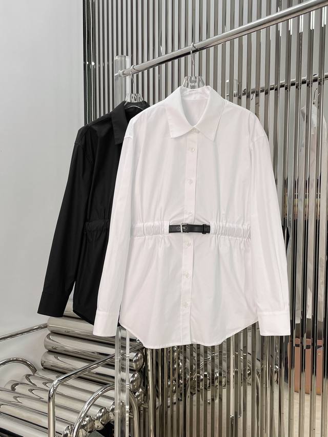 新款 最新aw 24New 腰带收腰衬衫连衣裙 颜色 黑 白 尺码:Sml
